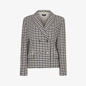 WOMENS MINK MULTI HOUNDSTOOTH DOUBLE-BREASTED  WOOL JACKET